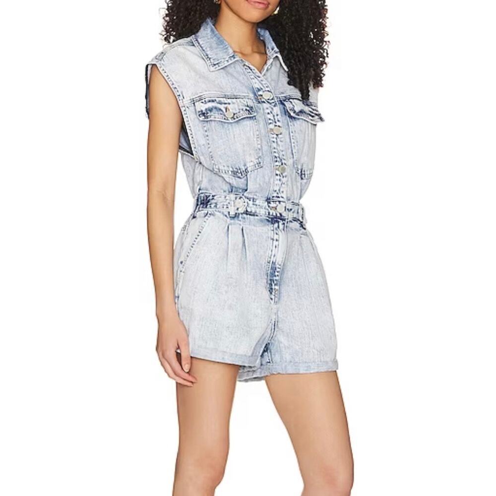 Revolve x Blank NYC Romper Women's Medium Blue Blind Journey Washed Denim - Picture 11 of 16